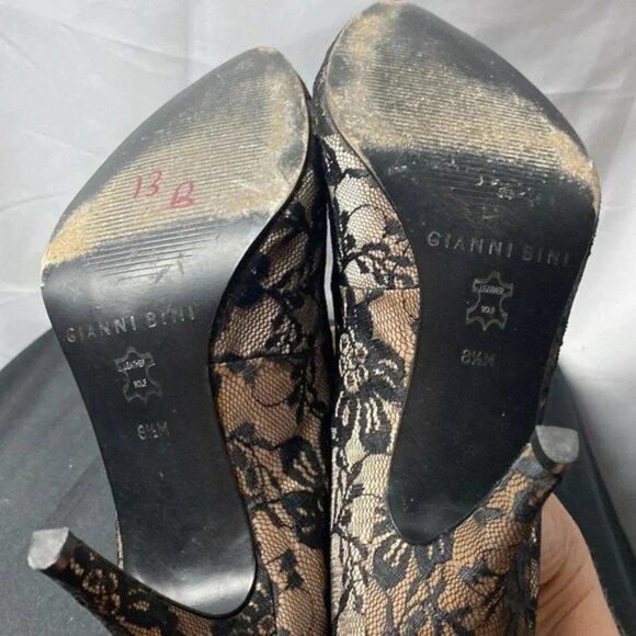 GIANNI BINI WO SIZE 8.5 BLACK FLORAL LACE PUMP SHOE 4” HEEL LEATHER SOLE… - Picture 11 of 13